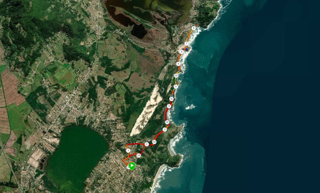 Mapa demonstrando a nossa trilha ate a Praia do Ferrugem