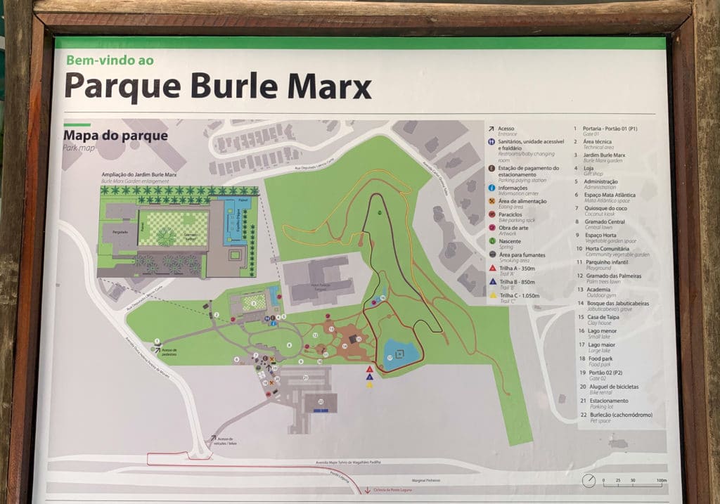 Mapa para você se localizar no parque Burle Marx